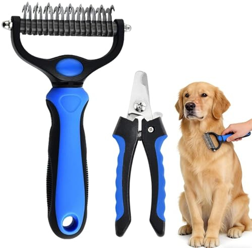 FAYHETG Cepillo Perro Pelo Largo 2 Piezas Cortauñas Gato 2 en 1