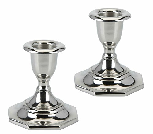 Marzoon Set di 2 candelabri in argento in metallo, altezza 8 cm, portacandele per candele con base ottagonale – per decorazione da tavolo e occasioni festive – Portacandele – Candelieri