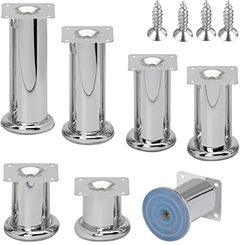 Stahlia Möbelfüße Metall 120mm (4 Stück) Chrom-glänzend Schrankfüße Ø50mm Sockelfüße für Kommode, Sideboard, Sofa, Badmöbel inkl. Befestigungsschrauben