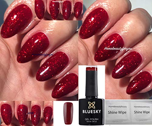 Bluesky Nail Gel Polish Red Flame Bright Red Glitter KS4010 UV LED Soak Off 10ml (Requires Drying under UV/LED Lamp)