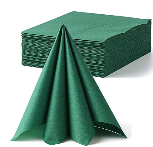 LEKOCH 50 PCS Dark Green Luxury Large Disposable Paper Napkins, Linen Feel Wedding Napkins, Christmas Napkins