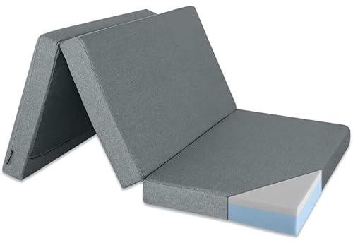 Ventadecolchones - Colchón Plegable con Viscoelástica con Cierre y Asa | 120 x 190 x 10 cm | con Espuma D25 extrafirme en Loneta Premium Gris para Furgoneta, Mini Camper y Camping