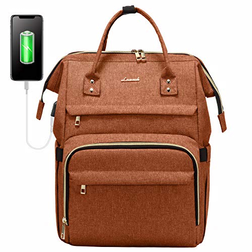 LOVEVOOK Laptop Backpack Women, Large Work Womens Backpacks, 15.6 Inch Rucksack Bag for Travel Business Uni, Lightweight Ladies Back Pack with USB Port & Anti-Theft Pocket, Orange