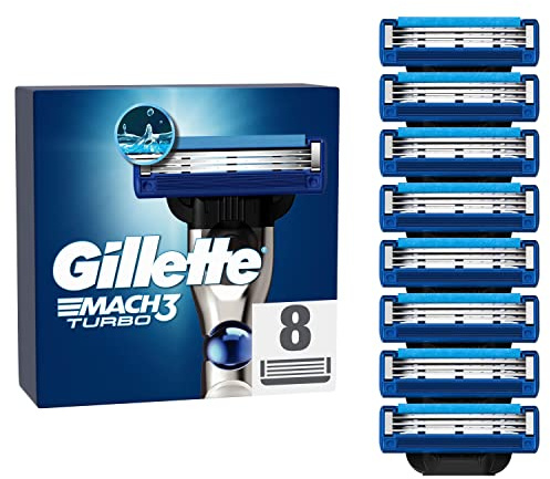 Gillette Mach3 Turbo Rakbladsrefiller För Män, 8 st, Utformad Med Precisionsskuret Stål För Upp Till 15 Rakningar Per Blad