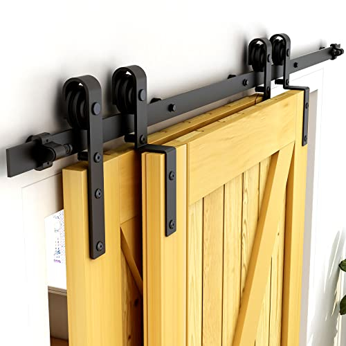 CCJH 8FT/244cm Schiebetürsystem Laufschiene Schiebetürbeschlag für Bypass 2 Holzschiebetür Zubehör Barn Door Hardware Kit Schwarz