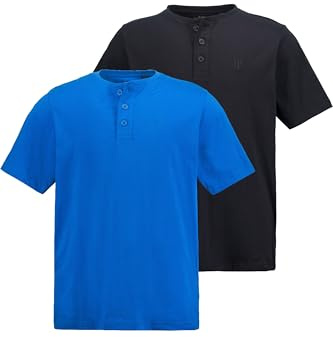 JP 1880 Men's Henley 1/2 Double Pack Shirt, Clematis Blue, 4XL