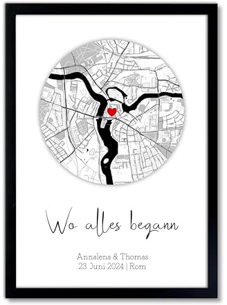 Mountiki® Wo Alles Begann Bild Geschenk personalisiert zum Jahrestag | Poster mit Landkarte & Koordinaten | Geschenk für Partner | Erstes Date | Erster Kuss