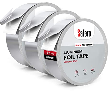 Pack of 3 Aluminium Foil Tape, 48mm x 45 Meter Strong Adhesive Heat Resistance Waterproof Foil Aluminum Insulation Tape for Shielding Panels, Pipes, Ducts and other DIY Repair Protection and Support