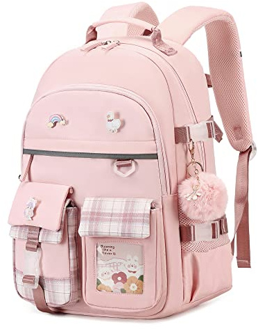 KIDNUO Ryggsäck för flickor 15,6 tum bärbar dator skolväska barn grundskola ryggsäckar bokväskor för flickor tonåring kvinnor student, Rosa, Large, Laptop ryggsäck