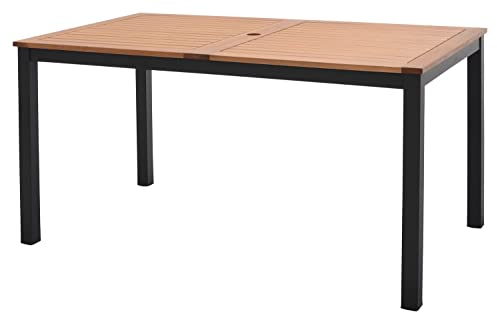 Home4You Gartentisch - für 6 Personen - 140 x 80 cm - Braun - Schwarz - Aluminium - Eukalyptusholz - Esstisch Terrassentisch Balkontisch Loungetisch