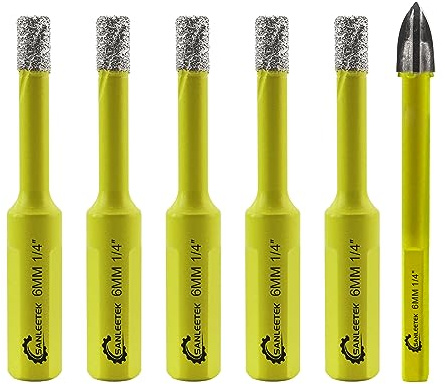 SANLEETEK Diamant Fliesenbohrer Diamantbohrer 6 Stücke 6 * 5+6mm Hartmetall | 5Stücke Fliesenbohrer und 1Stück 6mm Hartmetall Bohrer Dreikant Schaft für Keramik Feinsteinzeug Fliesen Granit Marmor Quarz