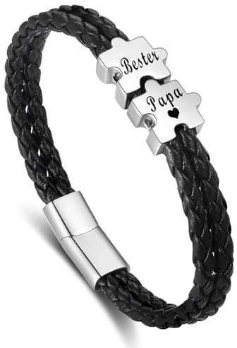 Gkmamrg Vatertagsgeschenk Papa Geschenk Vater - Geschenke für Papa - Gravur “Bester Papa” DAD Leder Armband Geschenk für Papa Vater