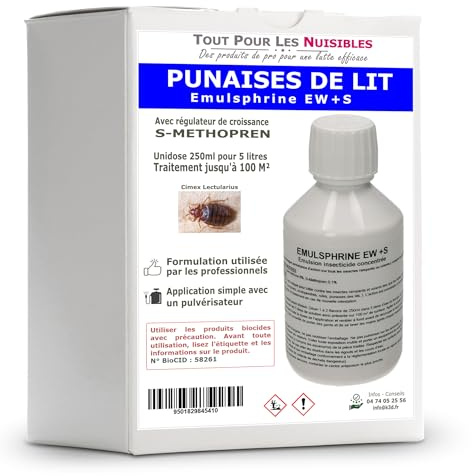 EMULSPHRINE EW++S Insecticide Liquide Concentré 250ml Spécial Punaises de Lit avec Régulateur de Croissance S-Methopren