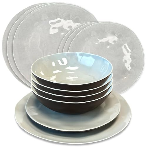 Liberty Leisure Capri 12 Piece Melamine Dinner Set - Plates & Bowls Set, Camping Essentials, Durable & Lightweight Tableware for Outdoor Dining, Picnic Set, Unbreakable, BPA-Free, Dishwasher Safe