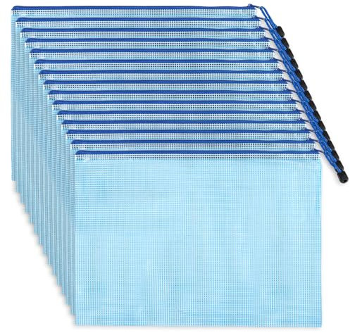 WOPPLXY 15 Stück Dokumententasche Reißverschluss B4, Klar Dokumententasche, Wasserdichte Dokumententaschen für Reise Büro Hausaufgaben Lagerung (Blau)