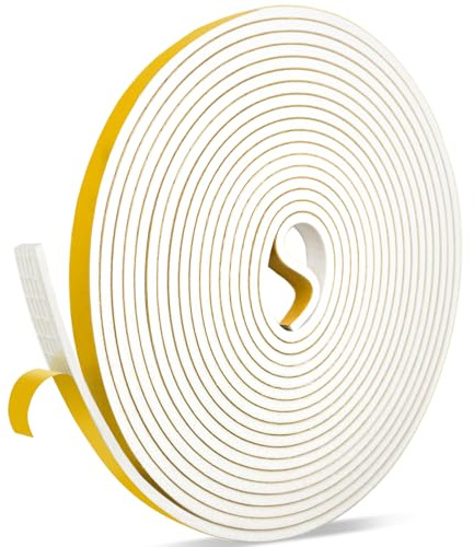 shinfly Dichtungsband Türdichtung Selbstklebend, 12mm(B) x 3mm(D) Fensterdichtung für Türen Fenster, Dichtband Moosgummi Anti Kälte-Wind Lärm und Kollision (Weiß, 5M)