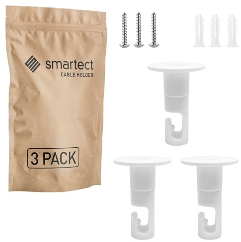 smartect Wand- und Deckenpins 3 Stück für Textilkabel in Weiß | Ø35 x 50mm Deckenbefestigung mit Schrauben und Dübeln, Affenschaukel Aufputz-Kabelhalter für eigenes DIY Projekt