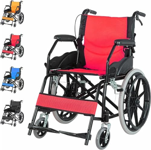 Leichter Faltrollstuhl mit Trommelbremse, Reiserollstuhl für behinderte Menschen, Leichte Schmalrollstühle mit Eigenantrieb, Tragkraft 150 kg, Sitzbreite 44,5 cm D