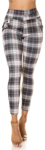 Koucla rutig tryckt hög midja affärslook treggings, Beige, XL/XXL