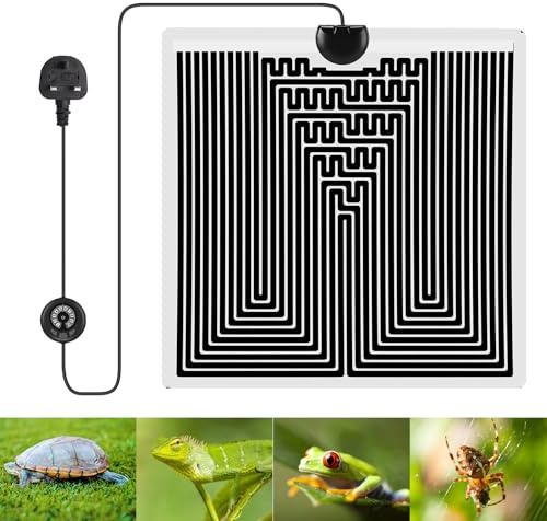ALLOMN Reptile Heating Mat, Terrarium Reptile Heating Mat with Temperature Adjustment Removable Under Tank Heat Pad for Reptiles Turtles Snakes Lizard Gecko Hermit Crab Amphibians (28W 28x28cm)