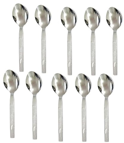 Buystarget 10pcs Teaspoons Set Stainless Steel Tea Spoons Food Grade Cutlery Spoons Set for Tea Coffee Dessert Home, Kitchen, Restaurant, Cafe Easy Clean Spoon Pattern Design Handle Silver