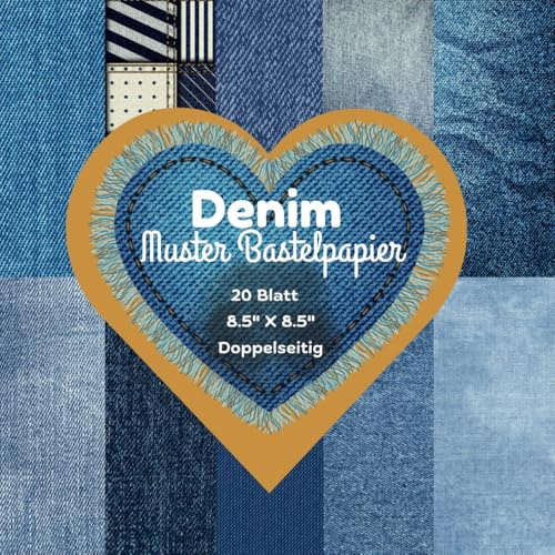 Denim Muster Bastelpapier: Scrapbooking Papier Jeansstoff | 8.5 x 8.5, Quadratisch, Doppelseitig I Junk Journal I Decoupage I DIY Karten | Dekoratives Motivpapier Blauer Stoff
