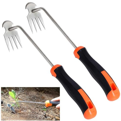 thirei Desbrozadora Manual, 2 Piezas Extractor de Malas Hierbas Manual, Multifunctional Weeder Tools, Desbrozadora Manual con Mango, Desmalezar para Patio y Jardín, para cavar en el Jardín, Naranja