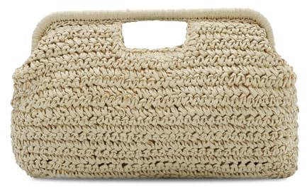 HomKuch Sacchetti della frizione della paglia per le donne, tessuto estivo leggero della borsa della spiaggia della paglia per la vacanza di viaggio della spiaggia
