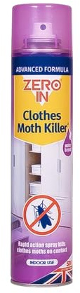 Zero in Clothes Moth Killer Fast-Acting Water-Based Spray for Rapid Knockdown & Kill of Clothes Moths, Protects Clothing & Fabrics from Moth Damage, Ideal for Indoor Treatment – 300ml (Single)