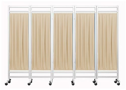 JCPQDWTD 5 Panel Room Divider Folding Privacy Screen, Outdoor Retractable Partition for Patio Privacy, Portable Medical Screen on Wheels, Mobile Separator(Beige)