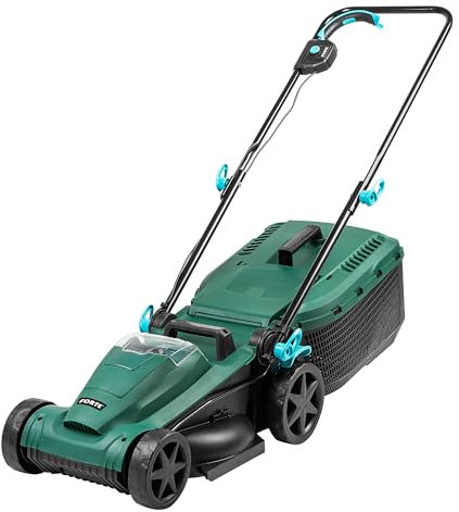 FORTE 21.6V 34cm Cordless Lawnmower with 4.0Ah Lithium Ion Battery, Fast Charger and Rear Roller. Powerful Battery Lawn Mower for Small to Medium Lawns (34cm Mower), Green