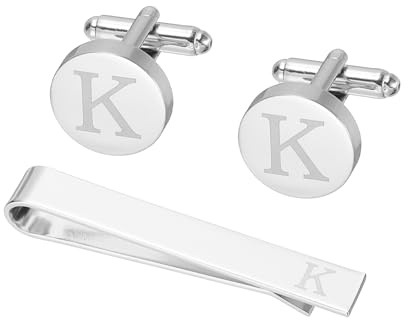 PATIKIL Manschettknappar män, initial slipsklämma och manschettknapp set för män klassisk koppar personliga manschettknappar och slipstång för far, 16mm / 0.63inch, Koppar, Koppar