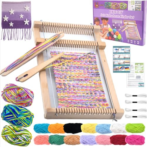 MKLG DIY Holz Webrahmen Kinder Set, Webrahmen für Kinder ab 4 6 8 12 Jahre, Geschenk Mädchen Bastelset 4 Jahre, 29 * 19cm
