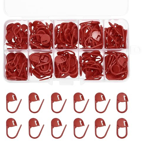 PATIKIL Crochet Stitch Markers, 150Pcs Plastic Knitting Crochet Locking Stitch Needle Marker Needle Clip Counter for Sewing Crocheting DIY Craft, Dark Red