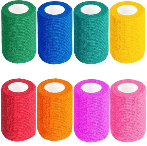 8 Stück Selbstklebender Verband, 7,5cm x 4,5m Verbandsmaterial Selbsthaftende Bandage Fixierbinde Selbsthaftend Haftbandage Selbstklebend für Menschen Sport und Erste Hilfe Vet Wrap Hund Pferde