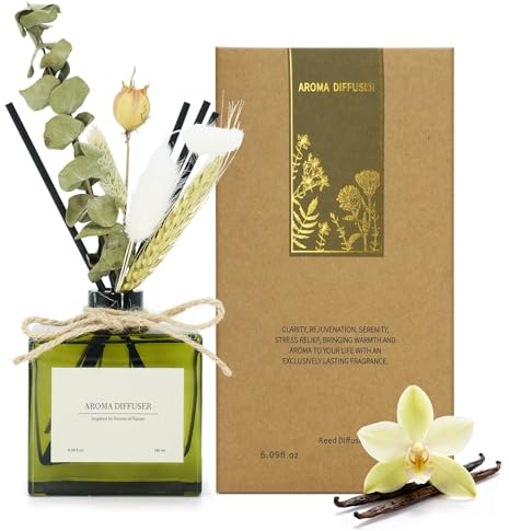 Diffuseur de Parfum Flower pour Bureau 120 Jours, diffuseur d'arôme Parfum Vanille avec 7 bâtonnets de Parfum, parfums d'ambiance pour Accessoires décoratifs pour la Maison