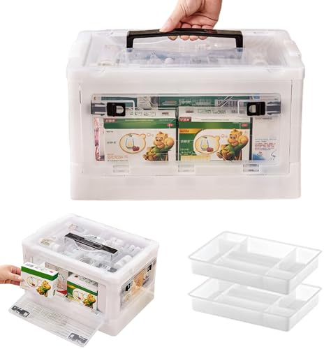 Jenmayt Boîte de rangement pour médicaments avec poignée, boîte de premiers secours, organiseur portable pour fournitures médicales, avec plateau amovible, boîte de rangement pour médicaments, pour la