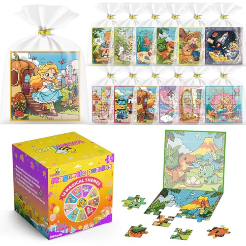 WAWIBEE 24 Pack Easter Party Favors for Kids, Magnetic Puzzle Books Bulk for Toddlers 3-5 & Kids 4-8, Goodie Bag Stuffers, Classroom Prizes, Birthday Return Valentine’s Day Gifts, Travel