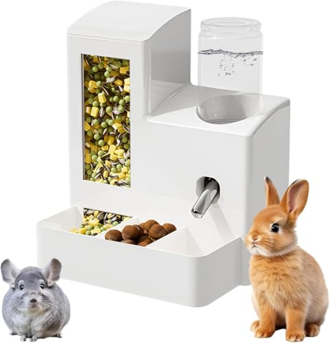 Distributeur d'eau 2 en 1 pour cochon d'Inde - Bouteille d'eau avec support - 80 ml - Distributeur d'eau pour petits animaux - Bouteille d'eau anti-fuite avec bol d'alimentation (blanc)