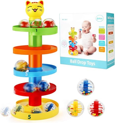 Muslecid Ball Drop, 5 Layers Ball - Ramp Balls Drop Toy Colorful Rolling Tower Funny Swirling Children Puzzle Game Baby Educational Toys for 1 2 Year Old Boy Girl Toddlers (120-3)