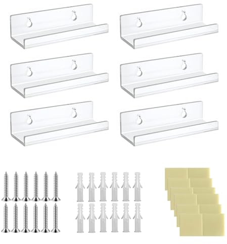 LifgWas 6 Soportes de Pared para Vinilos Transparentes - Repisa Flotante para Discos de Vinilo, Estantería Decorativa para Exponer Colecciones en Salón o Dormitorio
