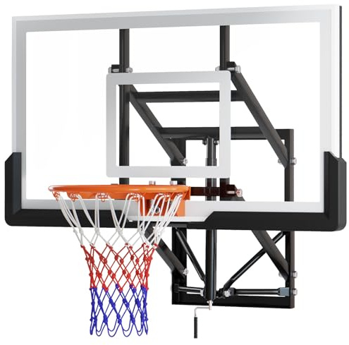 LotFun 54 in Wall Mounted Basketball Hoop, Adjustable Height 7-10ft, Professional Grade Breakaway Rim and Steel Reinforced Wall Mount Built，Outdoor Portable Basketball Goals for Garage, Gym, School
