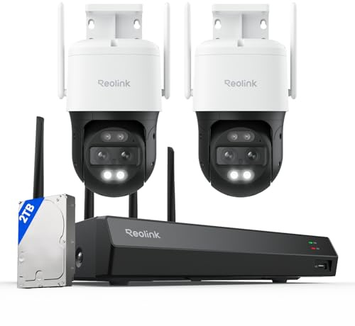 Reolink 4K 8MP Wi-Fi 6 PTZ Überwachungskamera Aussen mit Dual-Objektiv, Auto-Tracking-Zoom, 30m Farbnachtsicht, 4K 12CH WLAN NVR, Integrierte 2TB HDD, 24/7 Aufzeichnung, RLN12W + 2X TrackMix WiFi