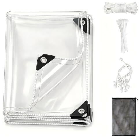 GPtzlei Telone Trasparente Impermeabile 2.4x3 m – PVC 240GSM Resistente UV & Strappo, Occhielli Rinforzati, con Corda, Fascette e Sacchetto – Giardino, Pergola, Pollaio, Campeggio