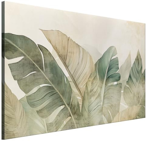 LUMASOUL Wandbilder Wohnzimmer Leinwandbild Blätter 120x80 cm | 1-teiliges Bild für Schlafzimmer, Flur, Büro und Küche, modernes Foto-Motiv