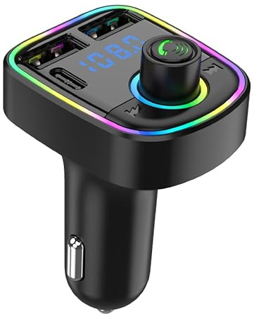 Car Bluetooth Transmitter Adapter, PD 15W Type-C & Dual USB Charger, Wireless FM Radio Receiver Audio Kit with Hands-Free Calling, Bass Booster, MP3 Music Player for 12V/24V Vehicles (Black)