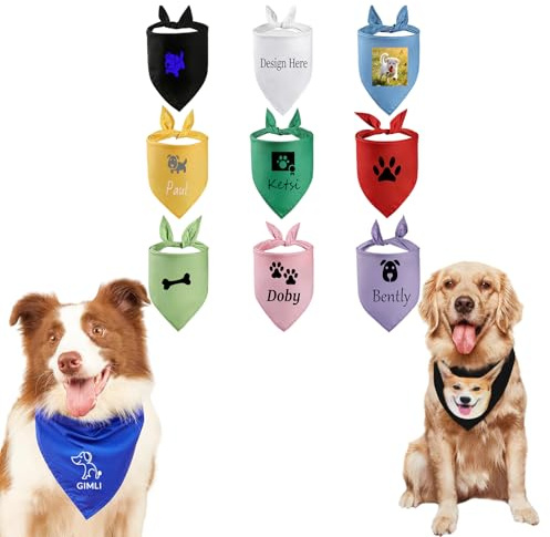 Personalisierbares Hundehalstuch aus Baumwolle – personalisierbarer bestickter Haustier-Schal, Bandana, Schal mit Namen, Dreieck-Lätzchen für kleine, mittelgroße und große Hunde, Katzen und Welpen