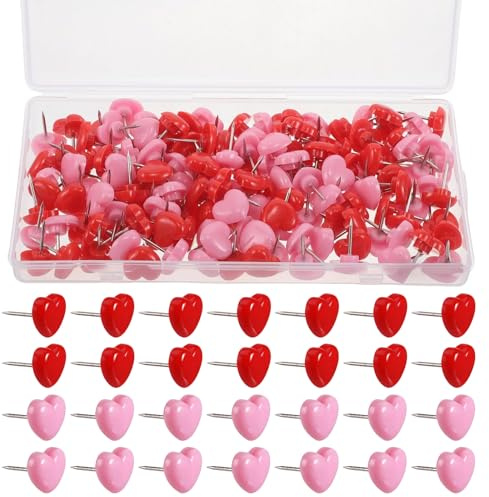 ChAusa 100 stycken metall och plast häftstift, rosa och röd dekorativa häftstift, söta hjärtformade häftstift för korkbräda, kontor, hem, kartor, kalendrar