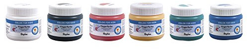 Rayher Fingerfarbe, Set 6 x150 ml in weiß, gelb, rot, blau, grün, schwarz, dermatologisch getestet, parabenfrei, glutenfrei, laktosefrei, vegan, auswaschbar, Anwendung mit Fingern und Händen, 38962000
