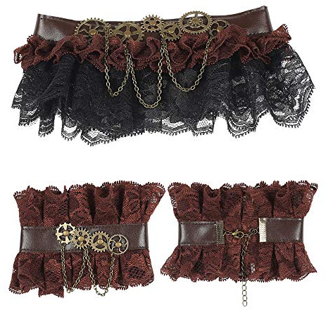 W WIDMANN MILANO Party Fashion - Steampunk Halsband mit Manschetten | Schmuck-Set aus Spitze im viktorianischen Retro-Look für Karneval und Mottoparty